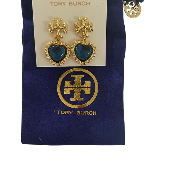 TORY BURCH ROXANNE BLUE /GOLD 18k GOLD PLATED EARRINGS NWT - Picture 7 of 7